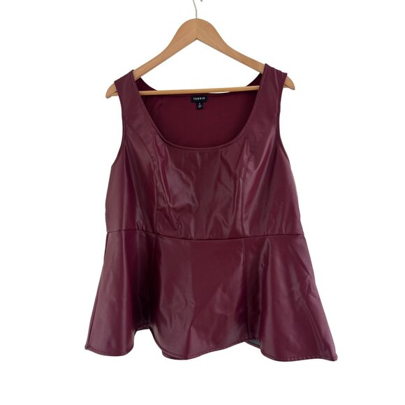Sexy Torrid Red Peplum Faux Leather Sleeveless Top Size 2X 18 20 Plus Tank Shirt - Picture 5 of 9
